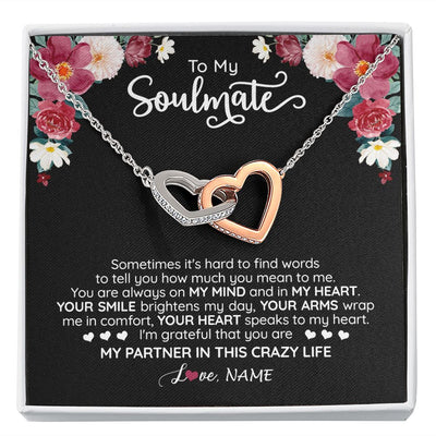 Interlocking Hearts Necklace | Personalized To My Soulmate Necklace From Husband You Are My Partner Wife Birthday Anniversary Valentines Day Christmas Customized Gift Box Message Card | teecentury