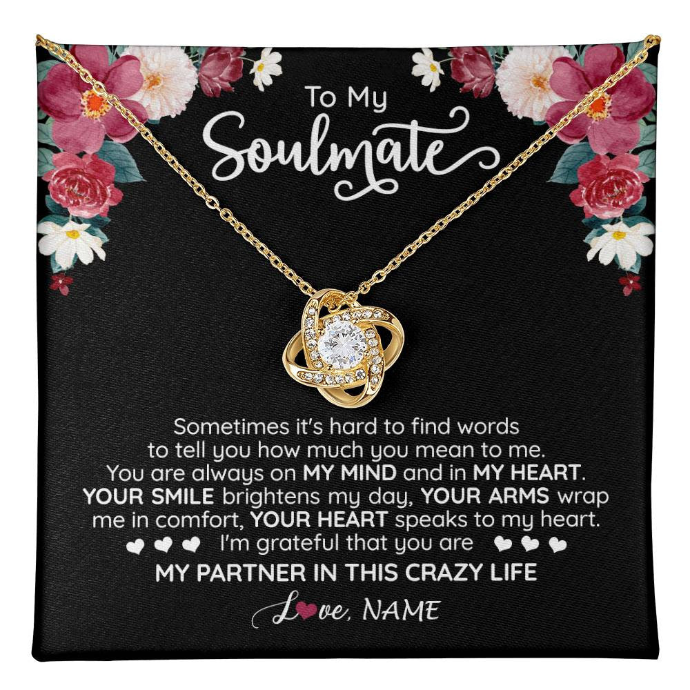 Love Knot Necklace 18K Yellow Gold Finish | 1 | Personalized To My Soulmate Necklace From Husband You Are My Partner Wife Birthday Anniversary Valentines Day Christmas Customized Gift Box Message Card | teecentury