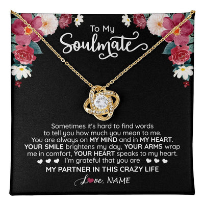 Love Knot Necklace 18K Yellow Gold Finish | 1 | Personalized To My Soulmate Necklace From Husband You Are My Partner Wife Birthday Anniversary Valentines Day Christmas Customized Gift Box Message Card | teecentury