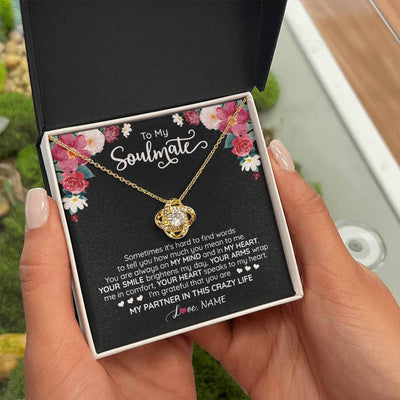 Love Knot Necklace 18K Yellow Gold Finish | 2 | Personalized To My Soulmate Necklace From Husband You Are My Partner Wife Birthday Anniversary Valentines Day Christmas Customized Gift Box Message Card | teecentury
