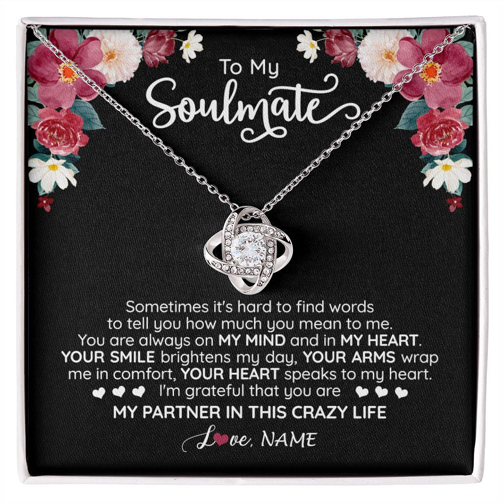 Love Knot Necklace | Personalized To My Soulmate Necklace From Husband You Are My Partner Wife Birthday Anniversary Valentines Day Christmas Customized Gift Box Message Card | teecentury
