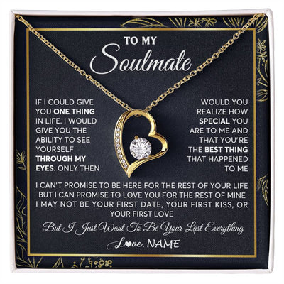 Forever Love Necklace 18K Yellow Gold Finish | 1 | Personalized To My Soulmate Necklace From Husband You Are The Best Thing Soulmate Birthday Anniversary Necklace Valentines Day Customized Gift Box Message Card | teecentury