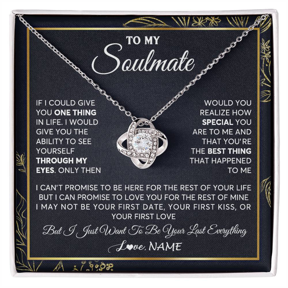Love Knot Necklace 14K White Gold Finish | 1 | Personalized To My Soulmate Necklace From Husband You Are The Best Thing Soulmate Birthday Anniversary Necklace Valentines Day Customized Gift Box Message Card | teecentury