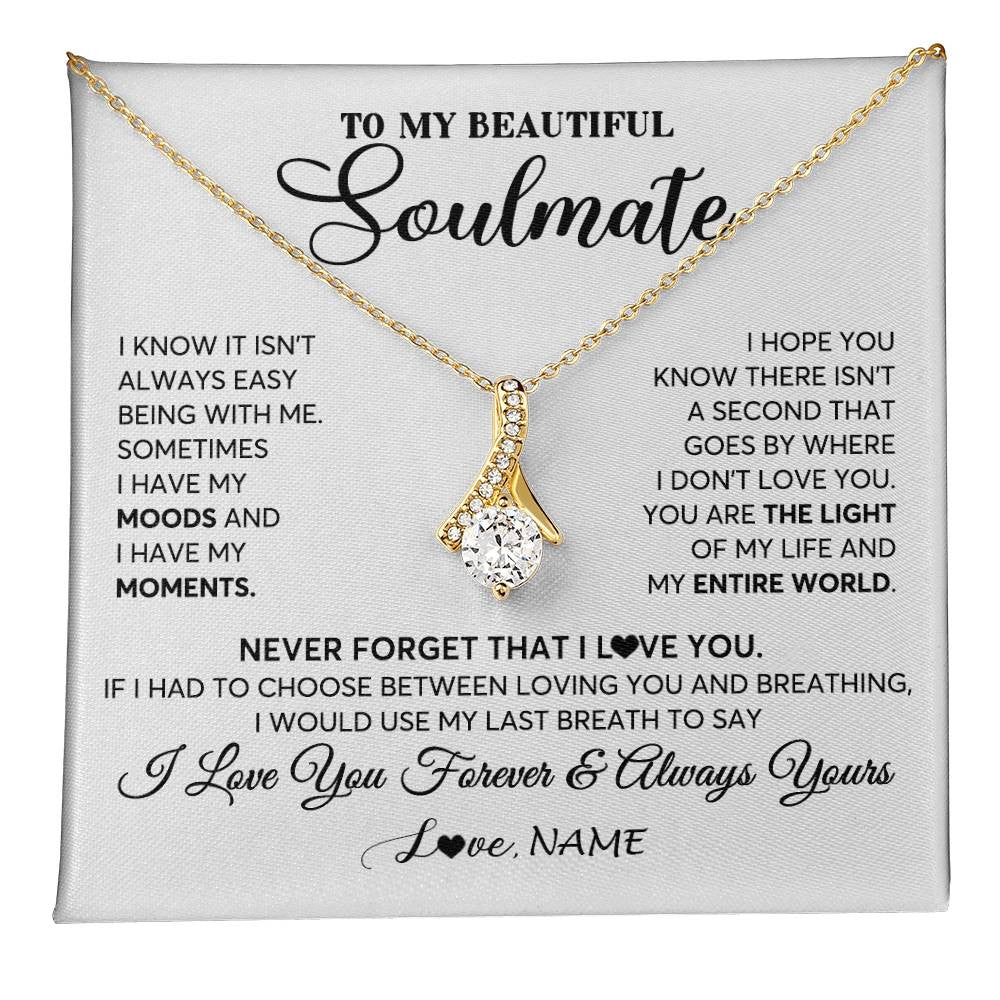 Alluring Beauty Necklace 18K Yellow Gold Finish | 1 | Personalized To My Soulmate Necklace From Husband You Are The Light Of My Life Wife Birthday Anniversary Valentines Day Customized Gift Box Message Card | teecentury