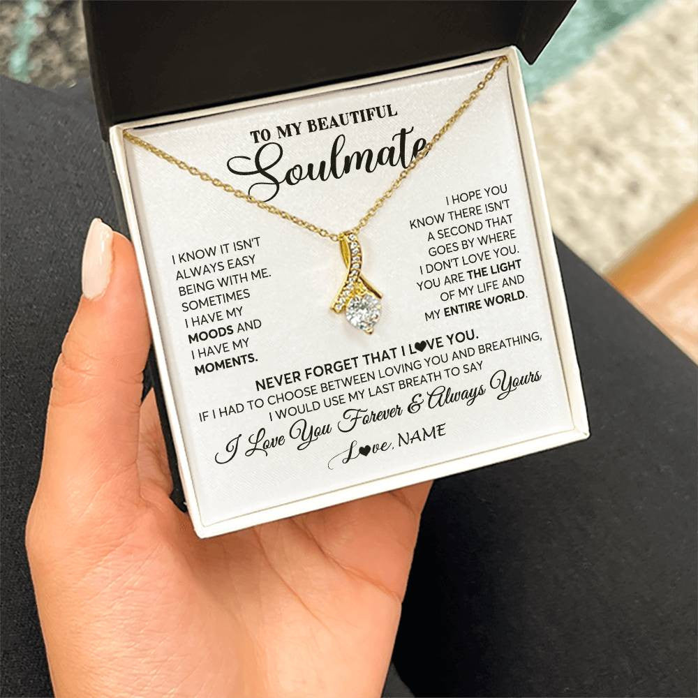 Alluring Beauty Necklace 18K Yellow Gold Finish | 2 | Personalized To My Soulmate Necklace From Husband You Are The Light Of My Life Wife Birthday Anniversary Valentines Day Customized Gift Box Message Card | teecentury