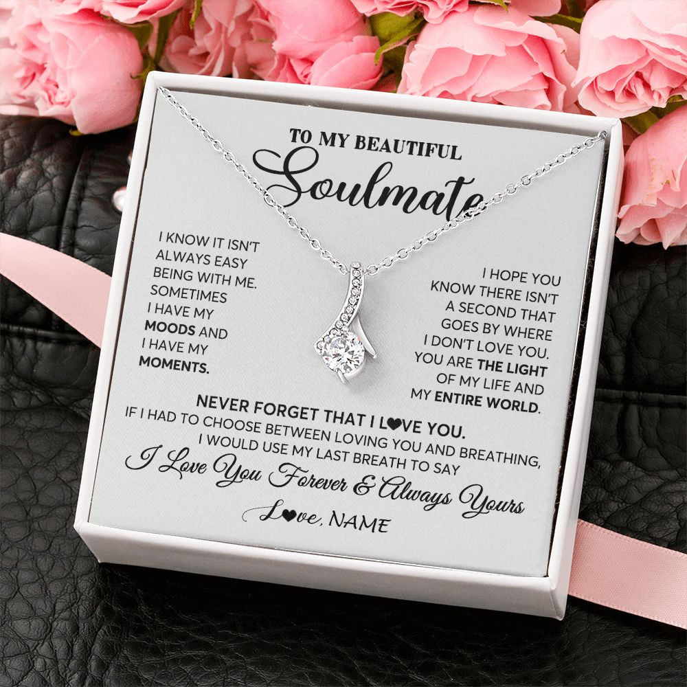 Alluring Beauty Necklace | Personalized To My Soulmate Necklace From Husband You Are The Light Of My Life Wife Birthday Anniversary Valentines Day Customized Gift Box Message Card | teecentury