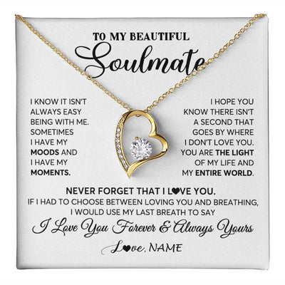 Forever Love Necklace 18K Yellow Gold Finish | 1 | Personalized To My Soulmate Necklace From Husband You Are The Light Of My Life Wife Birthday Anniversary Valentines Day Customized Gift Box Message Card | teecentury