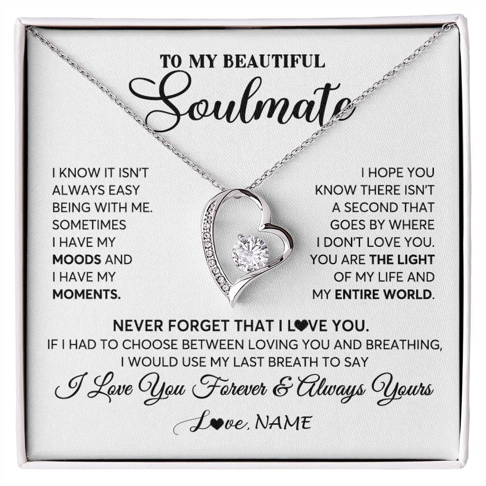 Forever Love Necklace | Personalized To My Soulmate Necklace From Husband You Are The Light Of My Life Wife Birthday Anniversary Valentines Day Customized Gift Box Message Card | teecentury