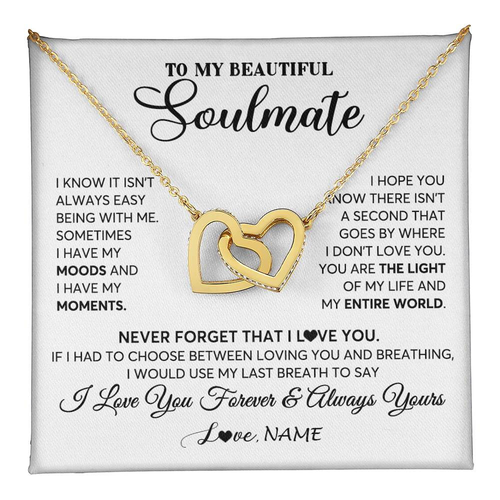 Interlocking Hearts Necklace 18K Yellow Gold Finish | 1 | Personalized To My Soulmate Necklace From Husband You Are The Light Of My Life Wife Birthday Anniversary Valentines Day Customized Gift Box Message Card | teecentury