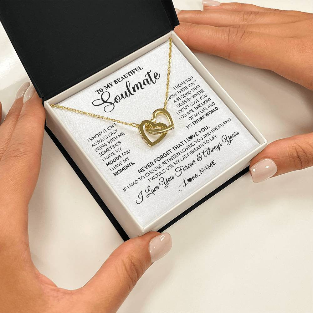 Interlocking Hearts Necklace 18K Yellow Gold Finish | 2 | Personalized To My Soulmate Necklace From Husband You Are The Light Of My Life Wife Birthday Anniversary Valentines Day Customized Gift Box Message Card | teecentury