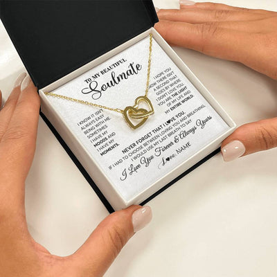 Interlocking Hearts Necklace 18K Yellow Gold Finish | 2 | Personalized To My Soulmate Necklace From Husband You Are The Light Of My Life Wife Birthday Anniversary Valentines Day Customized Gift Box Message Card | teecentury