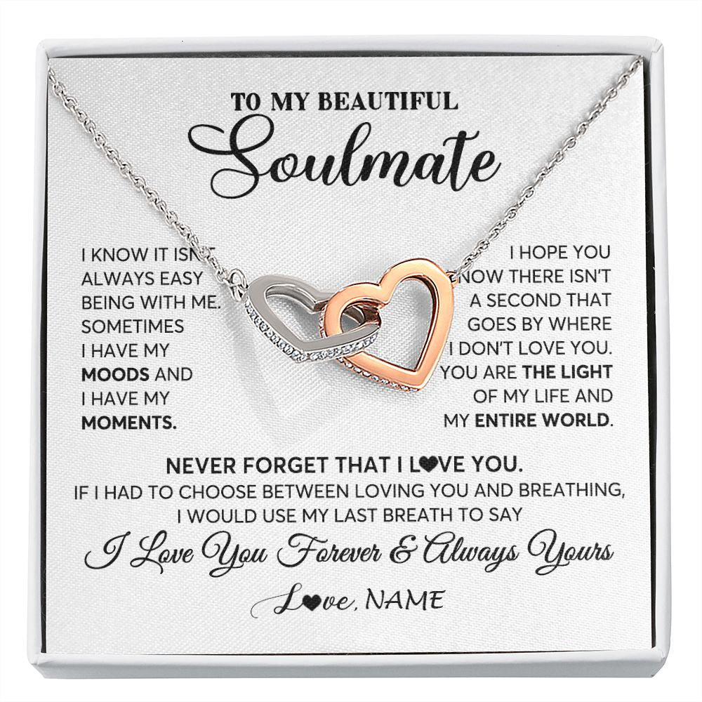 Interlocking Hearts Necklace | Personalized To My Soulmate Necklace From Husband You Are The Light Of My Life Wife Birthday Anniversary Valentines Day Customized Gift Box Message Card | teecentury