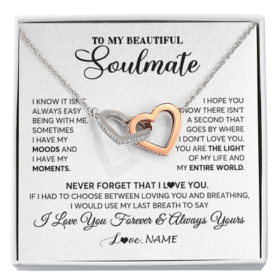 Interlocking Hearts Necklace | Personalized To My Soulmate Necklace From Husband You Are The Light Of My Life Wife Birthday Anniversary Valentines Day Customized Gift Box Message Card | teecentury