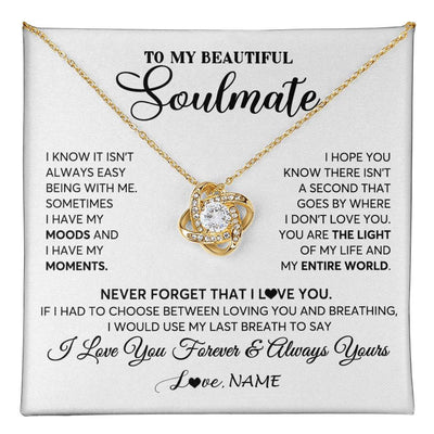 Love Knot Necklace 18K Yellow Gold Finish | 1 | Personalized To My Soulmate Necklace From Husband You Are The Light Of My Life Wife Birthday Anniversary Valentines Day Customized Gift Box Message Card | teecentury