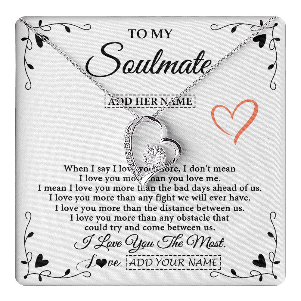 Forever Love Necklace 14K White Gold Finish | 1 | Personalized To My Soulmate Necklace Gift For Her I Love You More Than Anything Pendant Love For Women Jewelry Birthday Gifts Christmas Gift Box Message Card | https://teecentury.