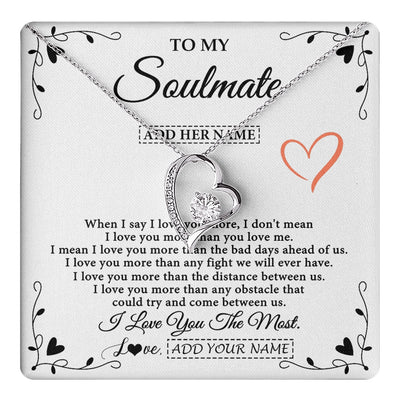 Forever Love Necklace 14K White Gold Finish | 1 | Personalized To My Soulmate Necklace Gift For Her I Love You More Than Anything Pendant Love For Women Jewelry Birthday Gifts Christmas Gift Box Message Card | https://teecentury.