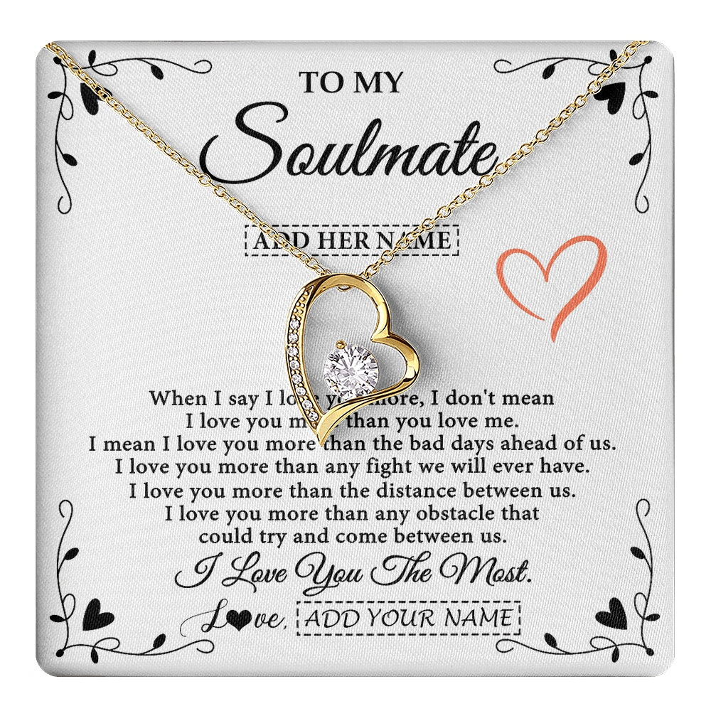 Forever Love Necklace 18K Yellow Gold Finish | 1 | Personalized To My Soulmate Necklace Gift For Her I Love You More Than Anything Pendant Love For Women Jewelry Birthday Gifts Christmas Gift Box Message Card | https://teecentury.