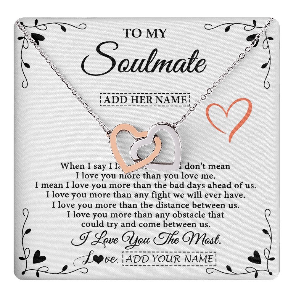 Interlocking Hearts Necklace Stainless Steel & Rose Gold Finish | 1 | Personalized To My Soulmate Necklace Gift For Her I Love You More Than Anything Pendant Love For Women Jewelry Birthday Gifts Christmas Gift Box Message Card | https://teecentury.