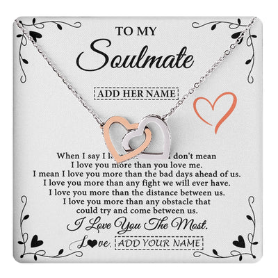 Interlocking Hearts Necklace Stainless Steel & Rose Gold Finish | 1 | Personalized To My Soulmate Necklace Gift For Her I Love You More Than Anything Pendant Love For Women Jewelry Birthday Gifts Christmas Gift Box Message Card | https://teecentury.