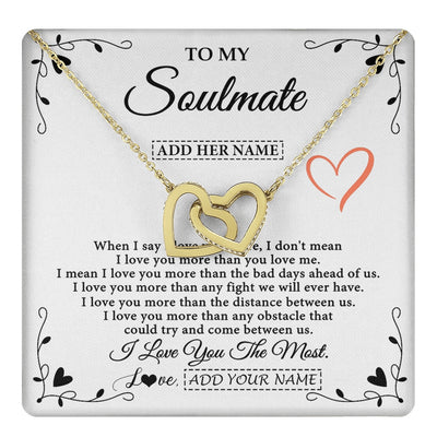 Interlocking Hearts Necklace 18K Yellow Gold Finish | 1 | Personalized To My Soulmate Necklace Gift For Her I Love You More Than Anything Pendant Love For Women Jewelry Birthday Gifts Christmas Gift Box Message Card | https://teecentury.