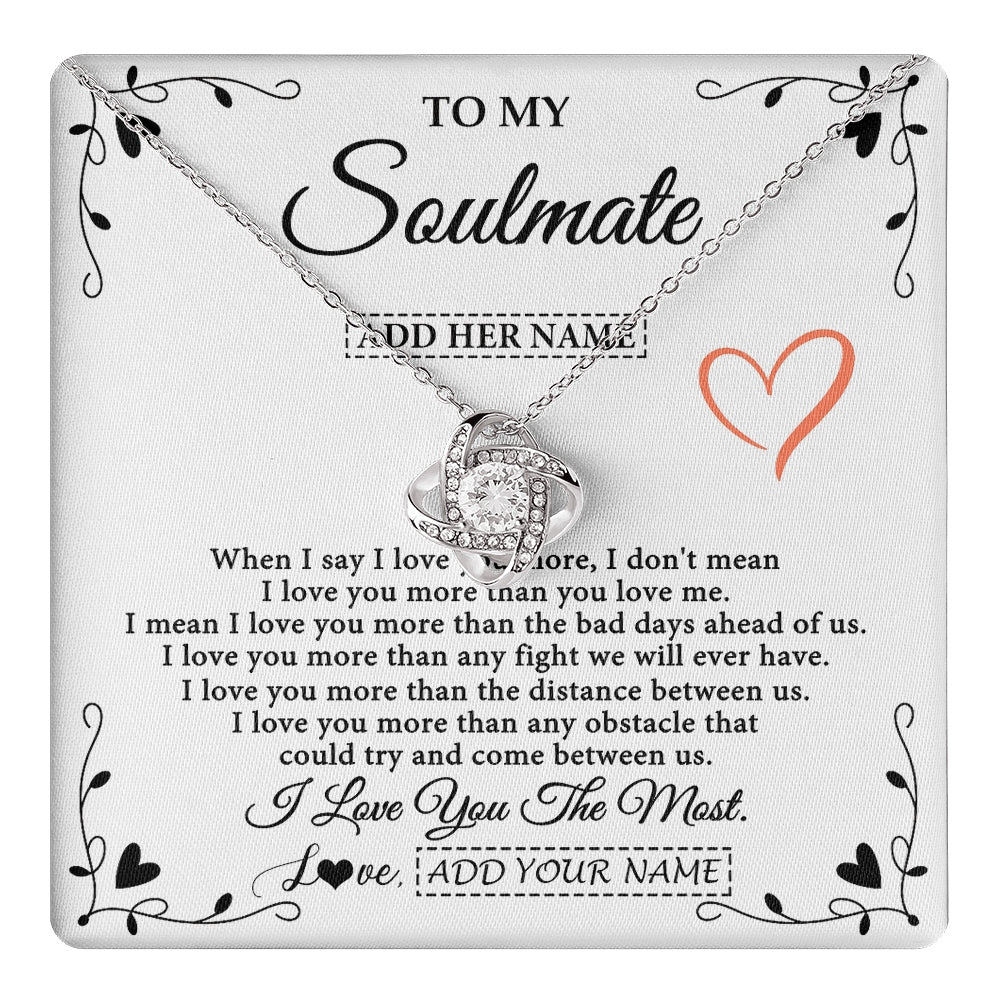Love Knot Necklace 14K White Gold Finish | 1 | Personalized To My Soulmate Necklace Gift For Her I Love You More Than Anything Pendant Love For Women Jewelry Birthday Gifts Christmas Gift Box Message Card | https://teecentury.