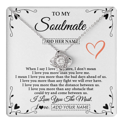 Love Knot Necklace 14K White Gold Finish | 1 | Personalized To My Soulmate Necklace Gift For Her I Love You More Than Anything Pendant Love For Women Jewelry Birthday Gifts Christmas Gift Box Message Card | https://teecentury.