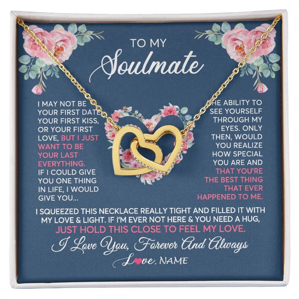 Interlocking Hearts Necklace 18K Yellow Gold Finish | 1 | Personalized To My Soulmate Necklace I Love You Romantic For Girlfriend Future Wife Anniversary Wedding Birthday Christmas Customized Gift Box Message Card | teecentury