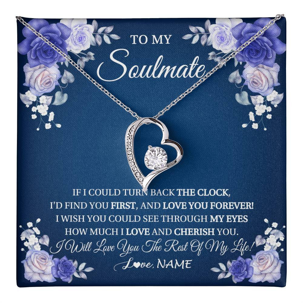 Forever Love Necklace 14K White Gold Finish | 1 | Personalized To My Soulmate Necklace Love You Forever Future Wife Birthday Anniversary Valentines Day Christmas Jewelry Customized Gift Box Message Card | teecentury