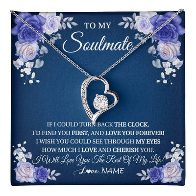 Forever Love Necklace 14K White Gold Finish | 1 | Personalized To My Soulmate Necklace Love You Forever Future Wife Birthday Anniversary Valentines Day Christmas Jewelry Customized Gift Box Message Card | teecentury