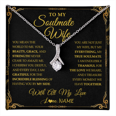 Alluring Beauty Necklace 14K White Gold Finish | 1 | Personalized To My Soulmate Wife Necklace My Heart Wife Jewelry Romantic Birthday Gifst Anniversary Wedding Day Christmas Customized Gift Box Message Card | teecentury