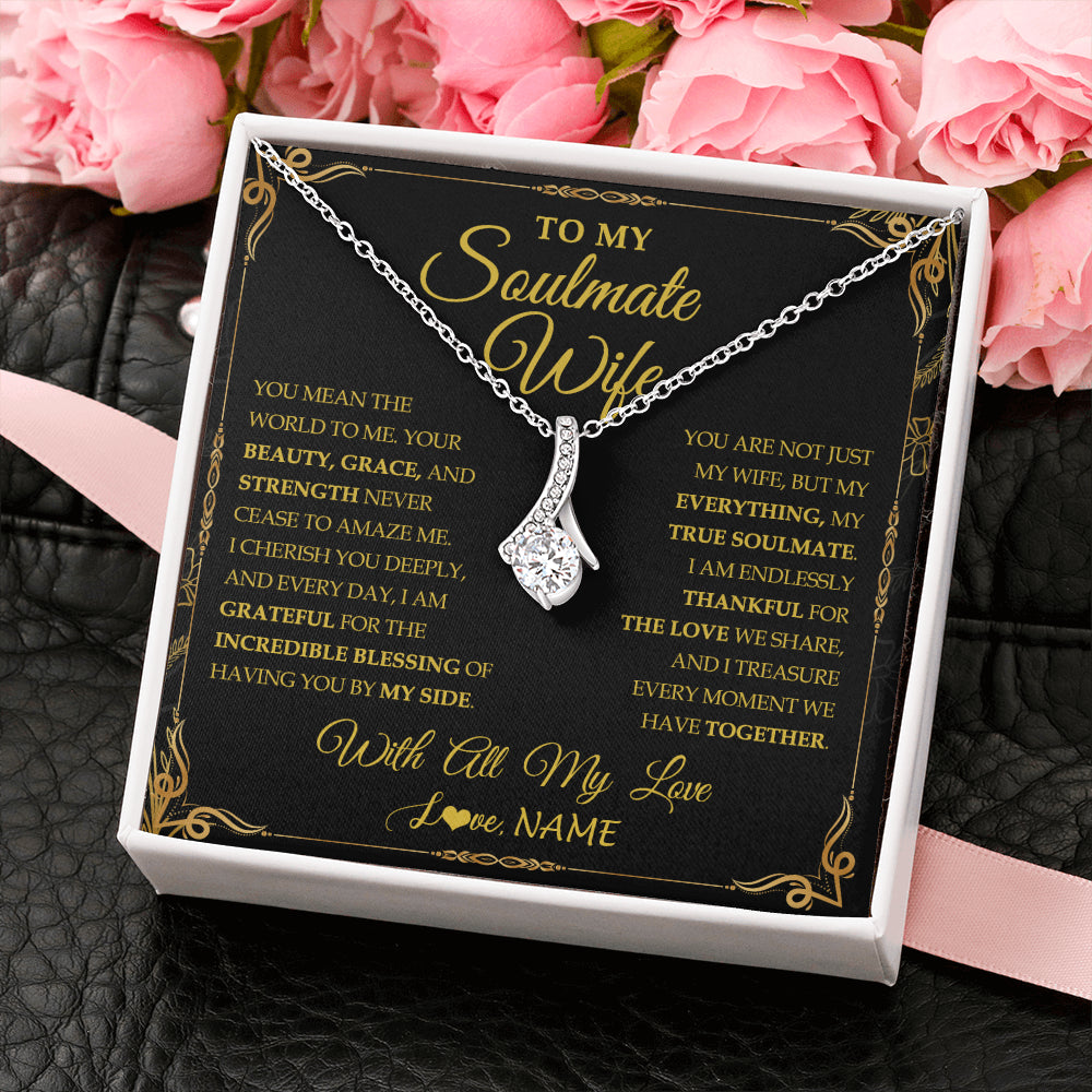 Alluring Beauty Necklace 14K White Gold Finish | 2 | Personalized To My Soulmate Wife Necklace My Heart Wife Jewelry Romantic Birthday Gifst Anniversary Wedding Day Christmas Customized Gift Box Message Card | teecentury