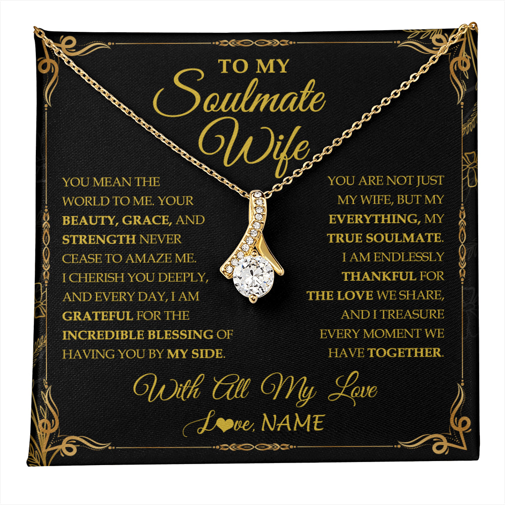 Alluring Beauty Necklace 18K Yellow Gold Finish | 1 | Personalized To My Soulmate Wife Necklace My Heart Wife Jewelry Romantic Birthday Gifst Anniversary Wedding Day Christmas Customized Gift Box Message Card | teecentury