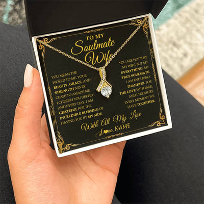 Alluring Beauty Necklace 18K Yellow Gold Finish | 2 | Personalized To My Soulmate Wife Necklace My Heart Wife Jewelry Romantic Birthday Gifst Anniversary Wedding Day Christmas Customized Gift Box Message Card | teecentury