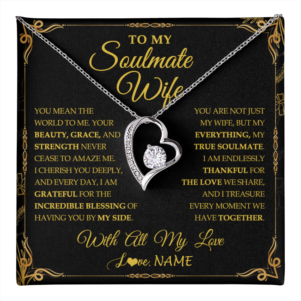 Forever Love Necklace 14K White Gold Finish | 1 | Personalized To My Soulmate Wife Necklace My Heart Wife Jewelry Romantic Birthday Gifst Anniversary Wedding Day Christmas Customized Gift Box Message Card | teecentury