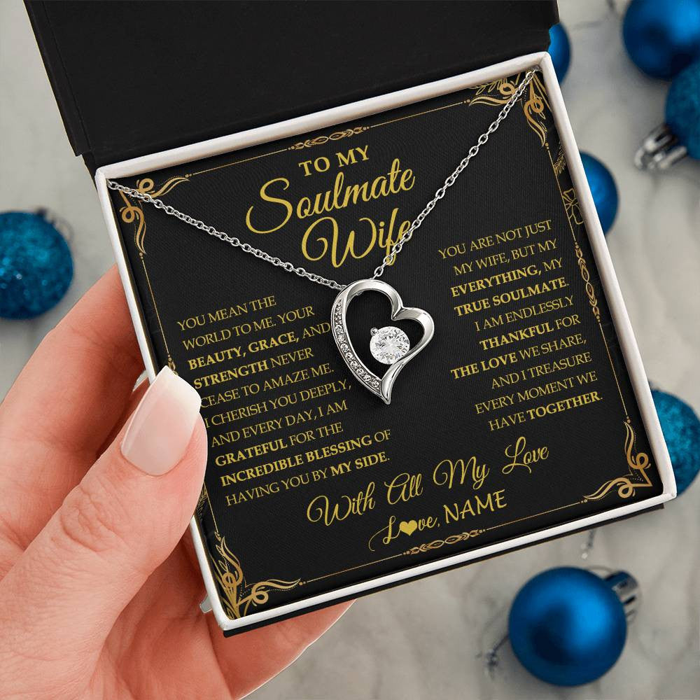 Forever Love Necklace 14K White Gold Finish | 2 | Personalized To My Soulmate Wife Necklace My Heart Wife Jewelry Romantic Birthday Gifst Anniversary Wedding Day Christmas Customized Gift Box Message Card | teecentury
