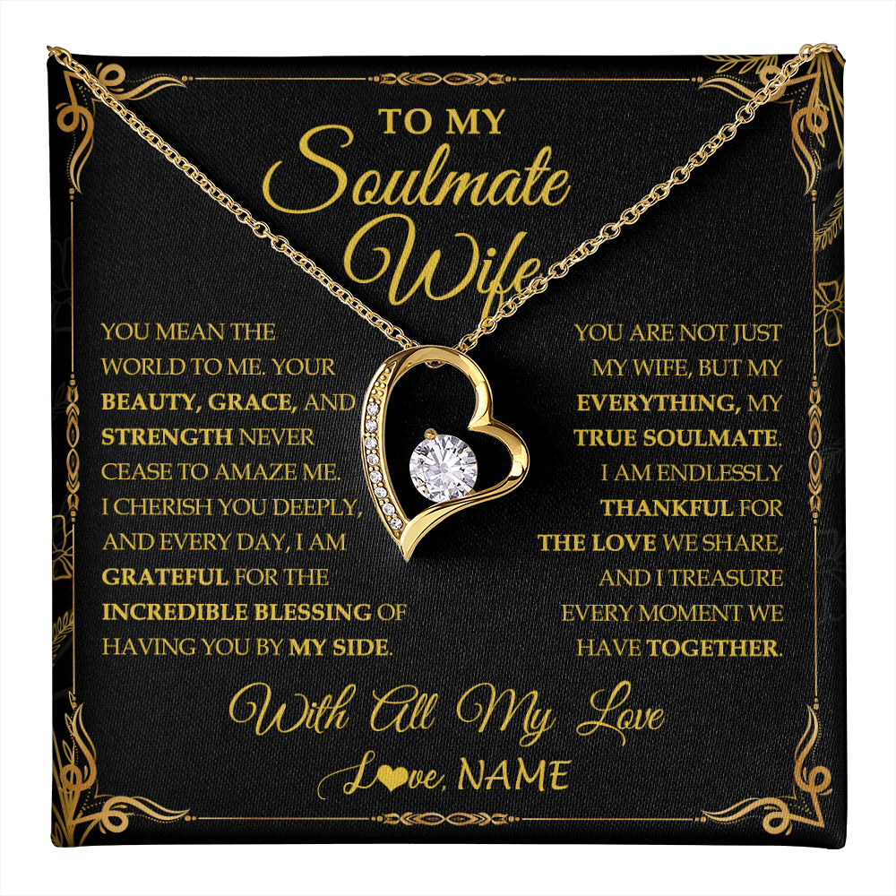 Forever Love Necklace 18K Yellow Gold Finish | 1 | Personalized To My Soulmate Wife Necklace My Heart Wife Jewelry Romantic Birthday Gifst Anniversary Wedding Day Christmas Customized Gift Box Message Card | teecentury