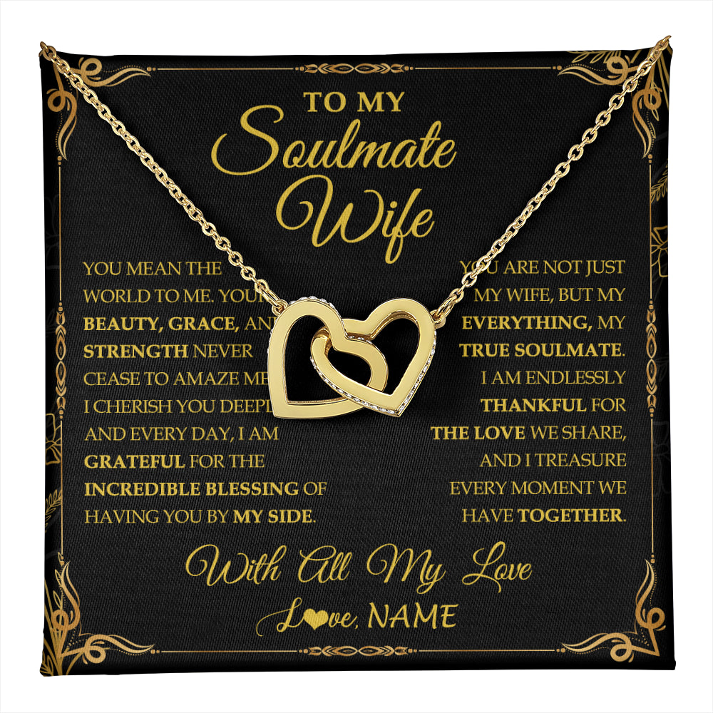 Interlocking Hearts Necklace 18K Yellow Gold Finish | 1 | Personalized To My Soulmate Wife Necklace My Heart Wife Jewelry Romantic Birthday Gifst Anniversary Wedding Day Christmas Customized Gift Box Message Card | teecentury