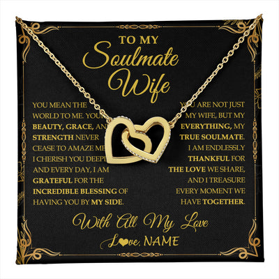 Interlocking Hearts Necklace 18K Yellow Gold Finish | 1 | Personalized To My Soulmate Wife Necklace My Heart Wife Jewelry Romantic Birthday Gifst Anniversary Wedding Day Christmas Customized Gift Box Message Card | teecentury