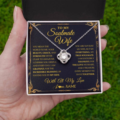 Love Knot Necklace 14K White Gold Finish | 2 | Personalized To My Soulmate Wife Necklace My Heart Wife Jewelry Romantic Birthday Gifst Anniversary Wedding Day Christmas Customized Gift Box Message Card | teecentury