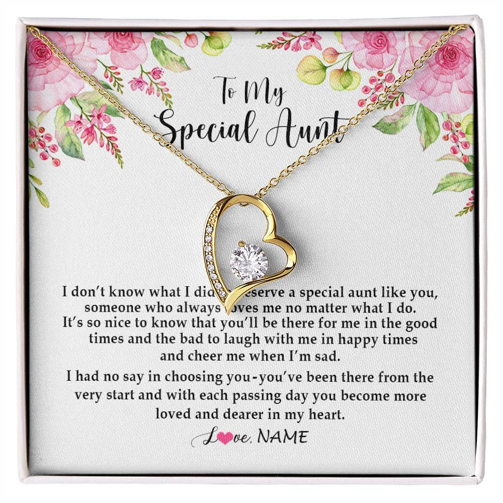 Forever Love Necklace 18K Yellow Gold Finish | Personalized To My Special Aunt Necklace From Niece Nephew Deserve A Special Aunt Pendant Birthday Monthers Day Christmas Customized Gift Box Message Card | teecentury