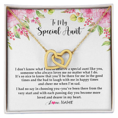 Interlocking Hearts Necklace 18K Yellow Gold Finish | Personalized To My Special Aunt Necklace From Niece Nephew Deserve A Special Aunt Pendant Birthday Monthers Day Christmas Customized Gift Box Message Card | teecentury
