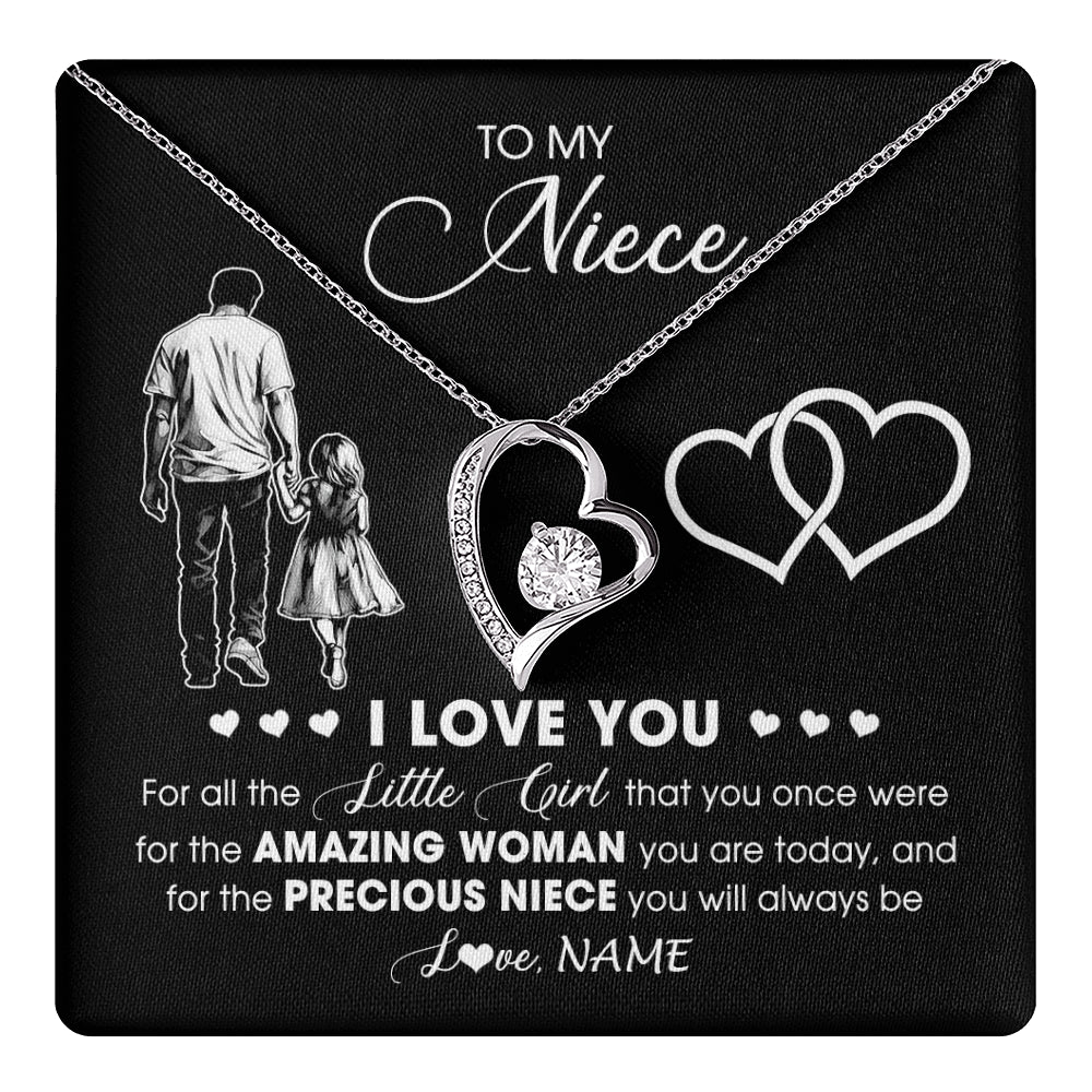 Forever Love Necklace 14K White Gold Finish | 1 | Personalized To My Stepdaughter Necklace From Stepfather I Love You Little Girl Stepdaughter Birthday Christmas Jewelry Customized Gift Box Message Card | teecentury