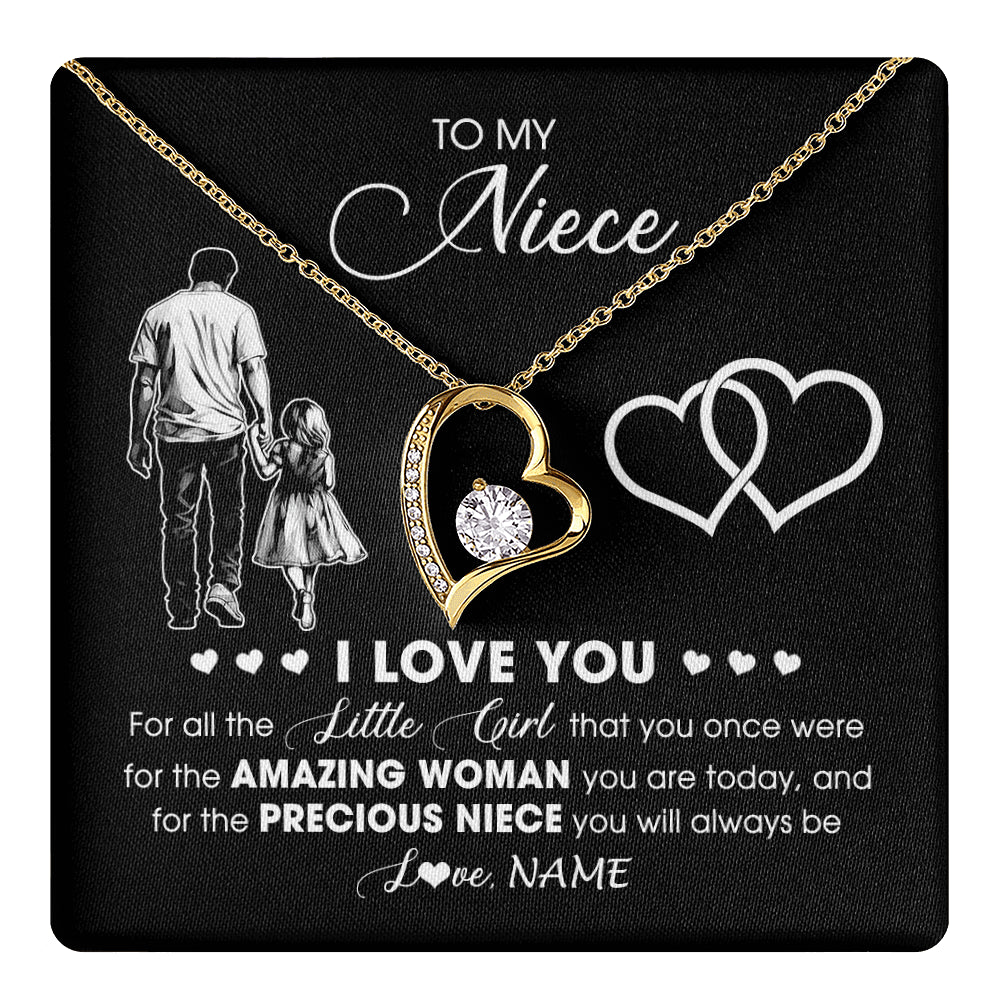 Forever Love Necklace 18K Yellow Gold Finish | 1 | Personalized To My Stepdaughter Necklace From Stepfather I Love You Little Girl Stepdaughter Birthday Christmas Jewelry Customized Gift Box Message Card | teecentury