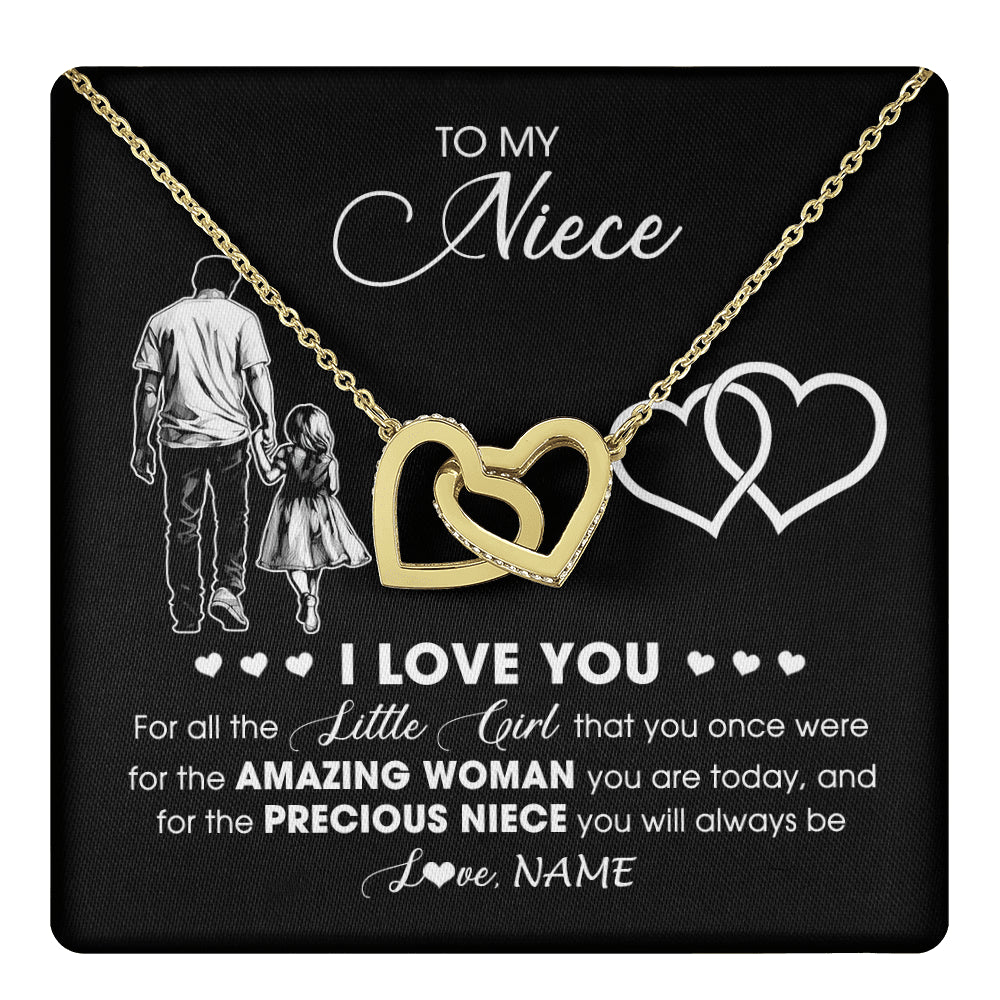 Interlocking Hearts Necklace 18K Yellow Gold Finish | 1 | Personalized To My Stepdaughter Necklace From Stepfather I Love You Little Girl Stepdaughter Birthday Christmas Jewelry Customized Gift Box Message Card | teecentury