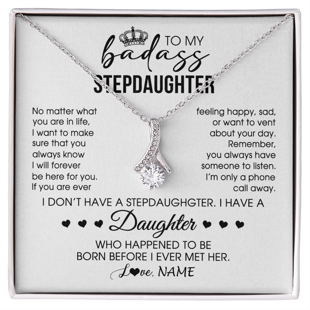 Alluring Beauty Necklace | Personalized To My Stepdaughter Necklace From Stepfather Stepdad Be Here For You Bonus Daughter Birthday Graduation Christmas Customized Gift Box Message Card | teecentury