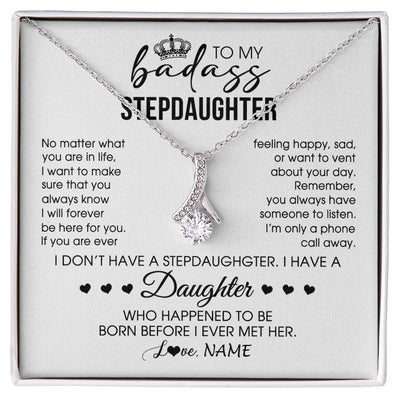 Alluring Beauty Necklace | Personalized To My Stepdaughter Necklace From Stepfather Stepdad Be Here For You Bonus Daughter Birthday Graduation Christmas Customized Gift Box Message Card | teecentury