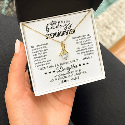 Alluring Beauty Necklace 18K Yellow Gold Finish | 2 | Personalized To My Stepdaughter Necklace From Stepfather Stepdad Be Here For You Bonus Daughter Birthday Graduation Christmas Customized Gift Box Message Card | teecentury