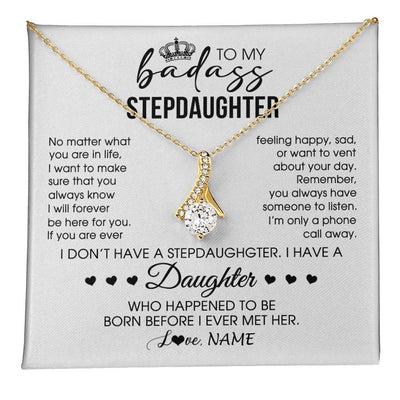 Alluring Beauty Necklace 18K Yellow Gold Finish | 1 | Personalized To My Stepdaughter Necklace From Stepfather Stepdad Be Here For You Bonus Daughter Birthday Graduation Christmas Customized Gift Box Message Card | teecentury