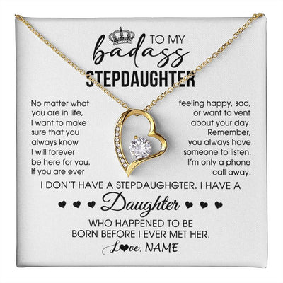 Forever Love Necklace 18K Yellow Gold Finish | 1 | Personalized To My Stepdaughter Necklace From Stepfather Stepdad Be Here For You Bonus Daughter Birthday Graduation Christmas Customized Gift Box Message Card | teecentury