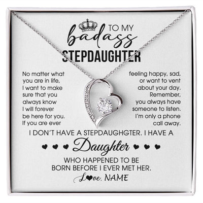 Forever Love Necklace | Personalized To My Stepdaughter Necklace From Stepfather Stepdad Be Here For You Bonus Daughter Birthday Graduation Christmas Customized Gift Box Message Card | teecentury